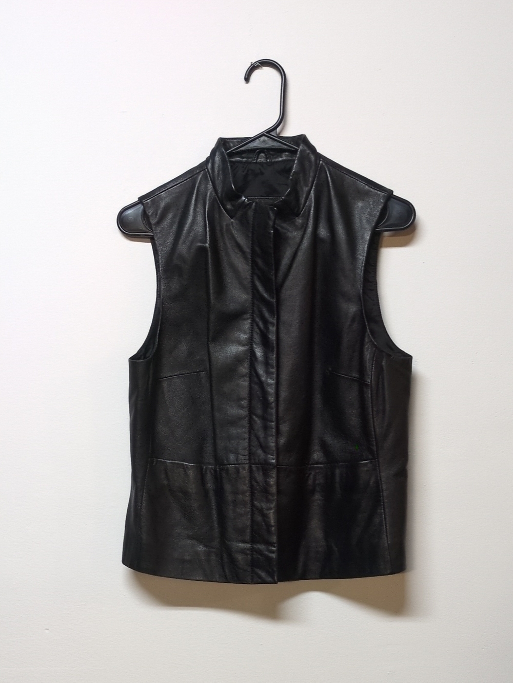 Vintage Black Leather Vest, Size S